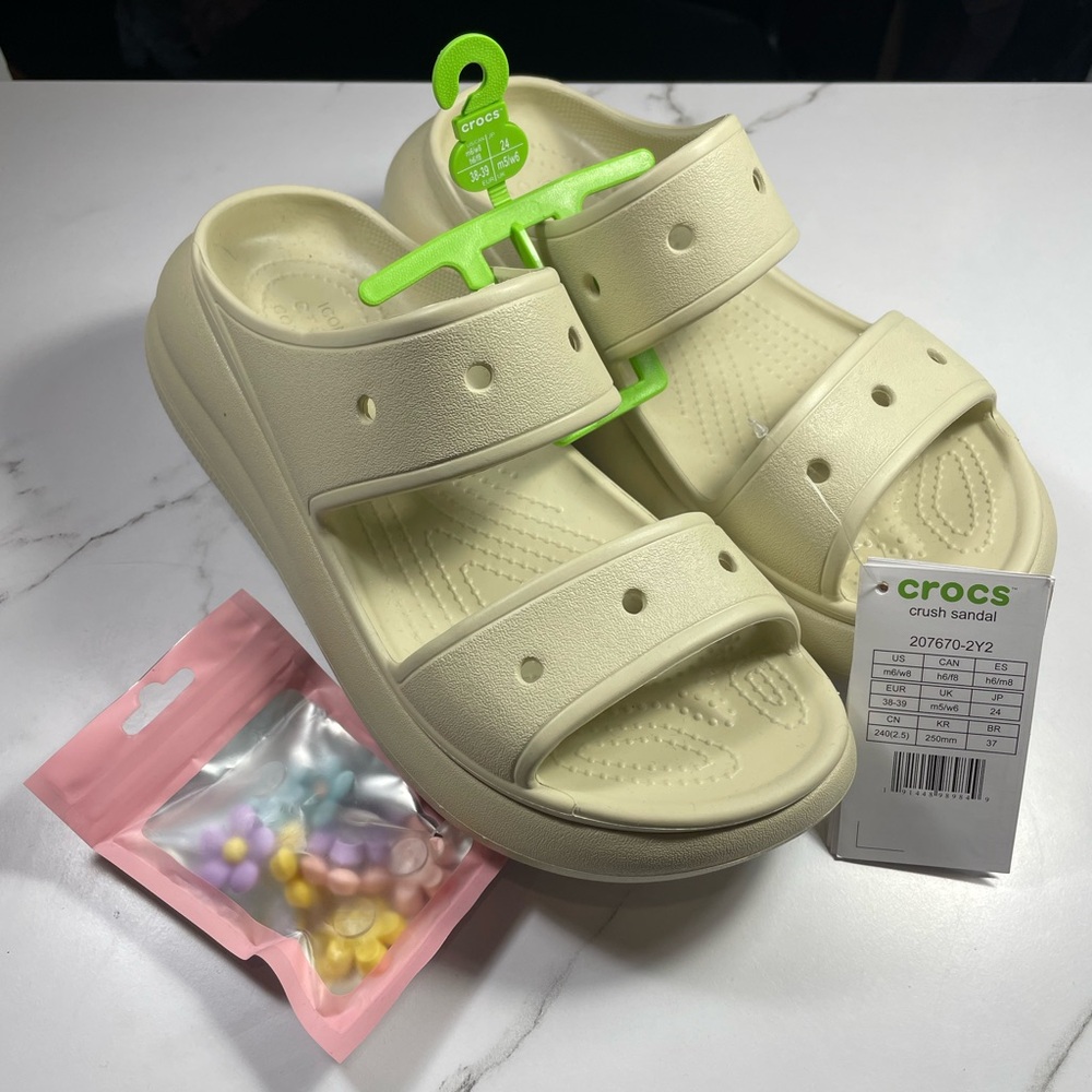 CROCS Cream Sandals with Flower Charms